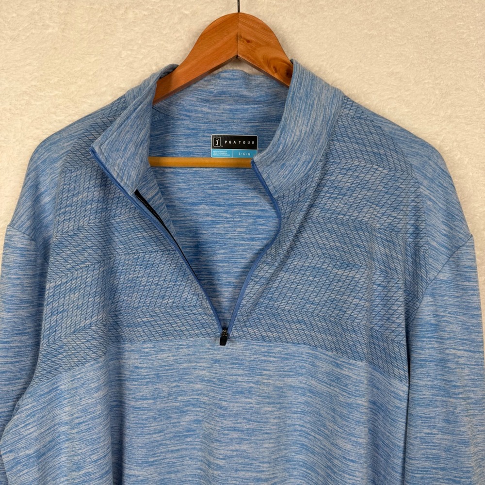 PGA Tour Pullover Mens Large Blue Heathered Quarter Zip Chevron Texture